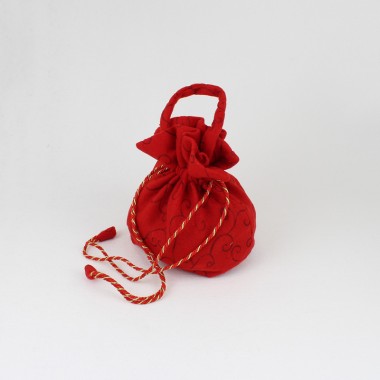 BAG WITH DECORATED FLEECE BASE - RED